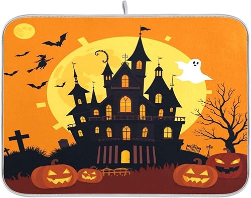 Miniatura 7 de Tapete de secado de platos de otoño y otoño, de 16 x 18 pulgadas, diseño de hojas de otoño de calabaza, mariposa, protector para encimeras de cocina