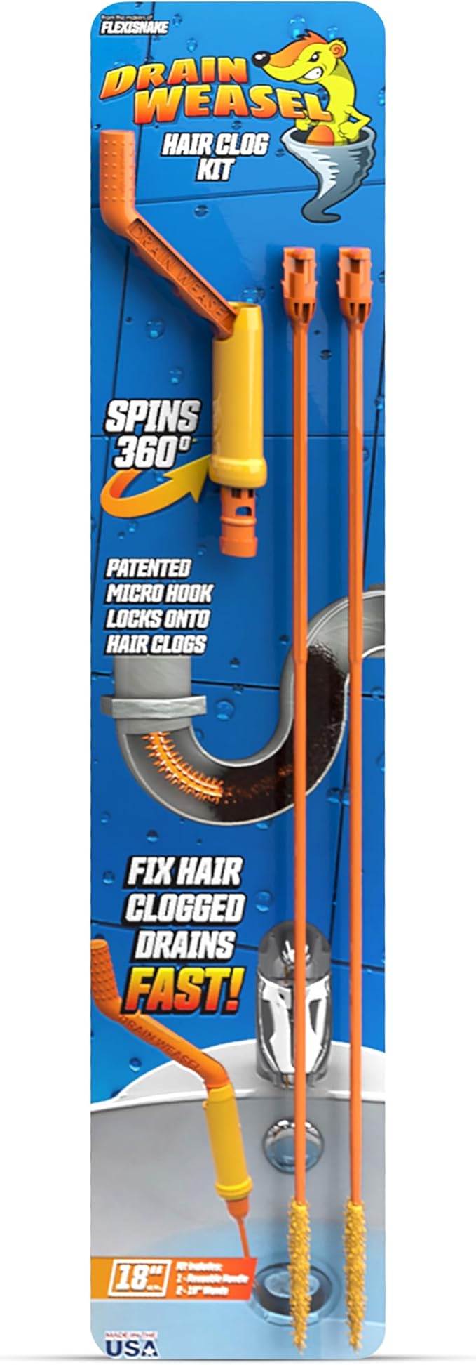 FlexiSnake FlexiSnake Drain Weasel Plus Drain Cleaning HairClog Tool
