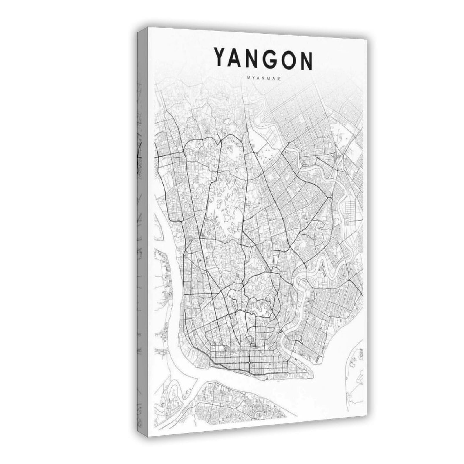 QOGDAF Yangon Myanmar Map Canvas Poster Wall Art Decor Print Picture Paintings for Living Room Bedroom Decoration 12x18inch(30x45cm)
