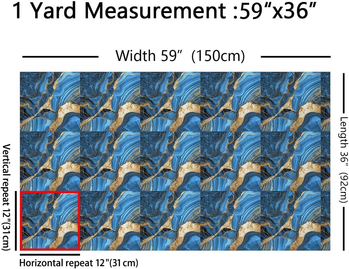 Erosebridal Blue Marble Fabric by The Yard, Gold Crack Upholstery, Abstract Metallic Texture Decorative, Luxury Shinny Boho Hippie Fluid Craft Patchwork Indoor Outdoor, 5 Yards