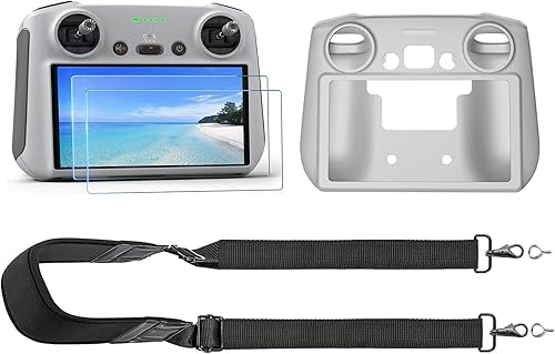 Funda protectora de silicona Mini 3 Pro RC protector de pantalla de vidrio templado 2 piezas cordón para el cuello para DJI Mini 3 Pro Control