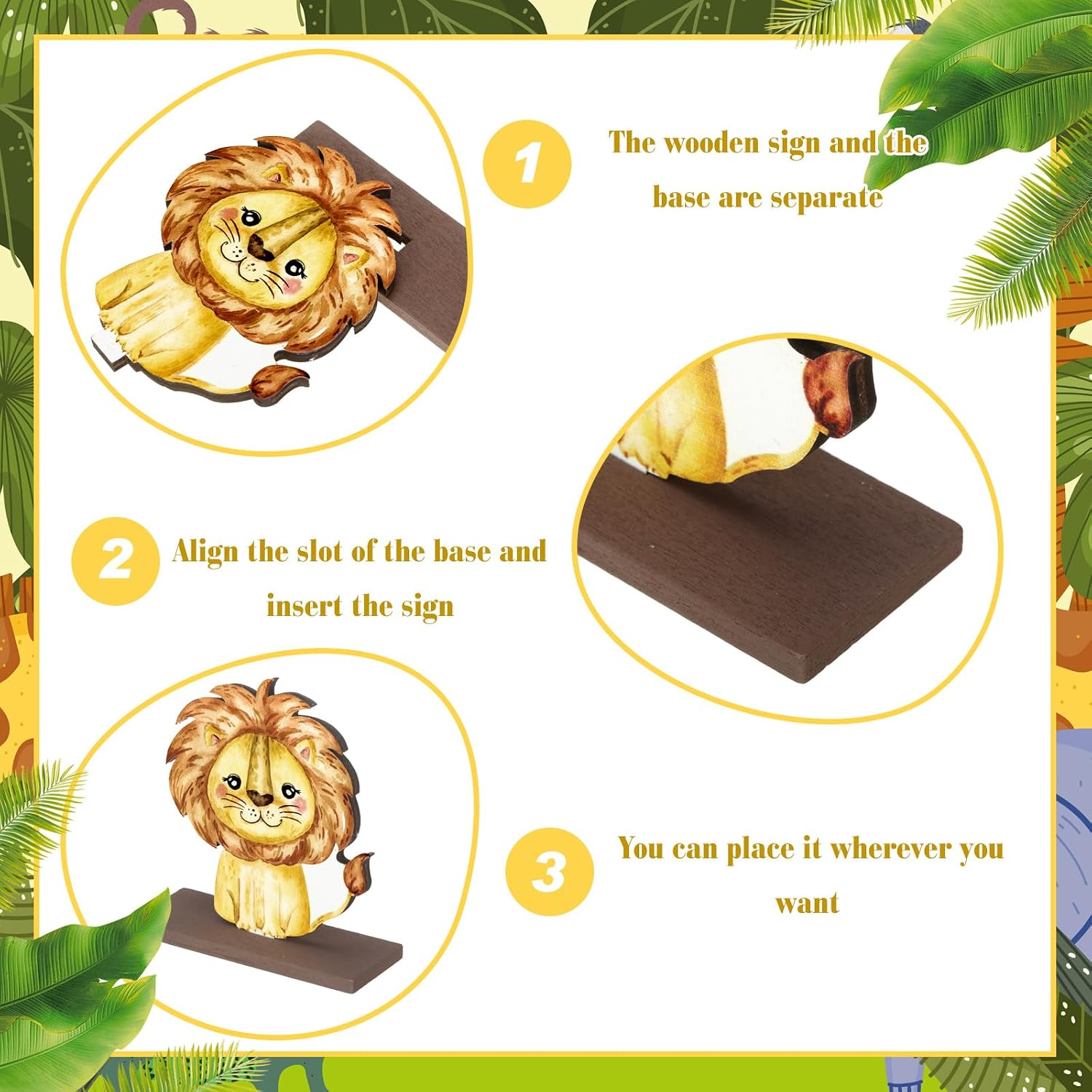 Yaomiao 12 Pcs Safari Jungle Animal Wooden Table Centerpiece Cutout Shapes Forest Painted Baby Shower Decorations Wild Creatures Wood Table Sign for Forest Camp Birthday Party Supplies