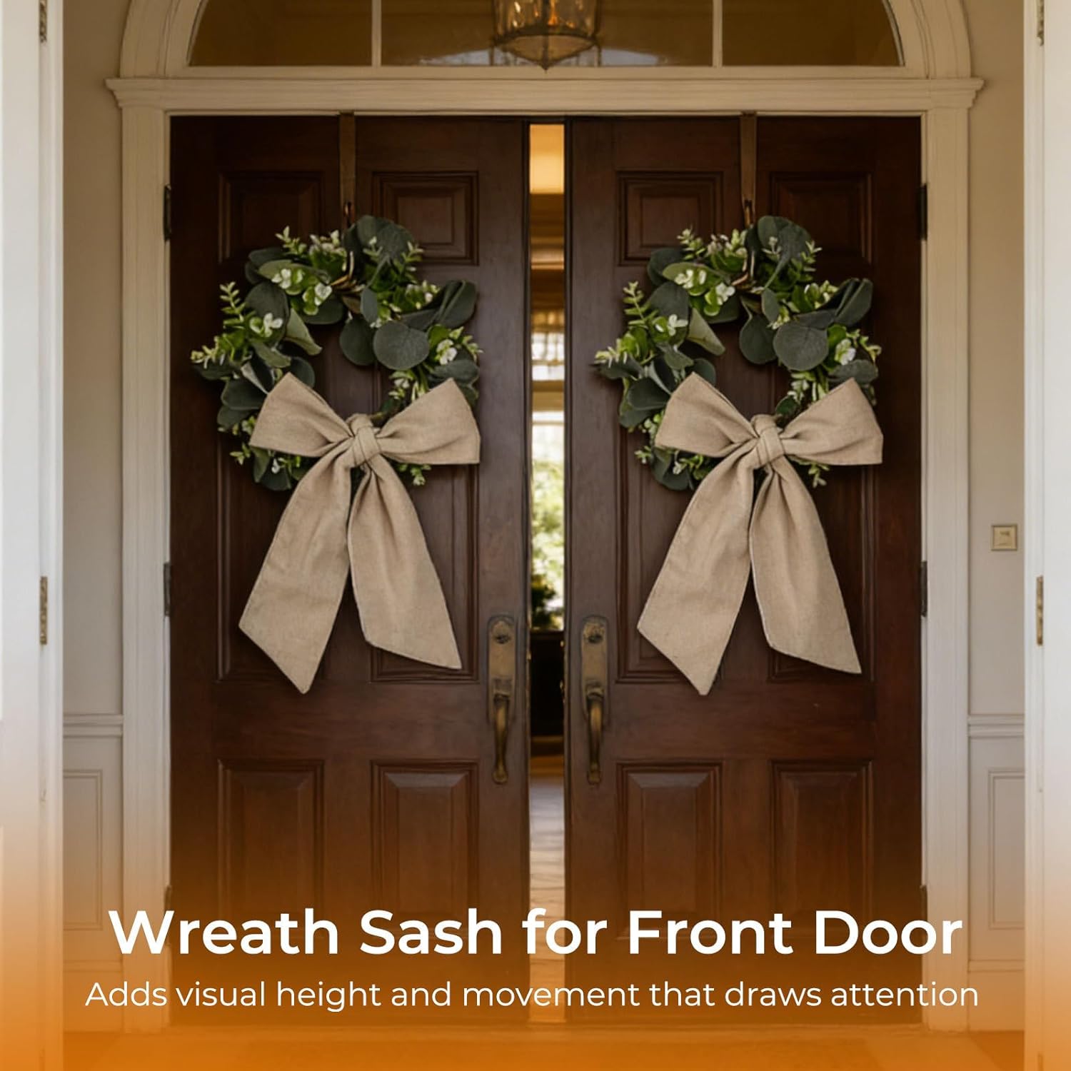 4 Pcs Linen Wreath Sash, Neutral Fabric Sash For Window Wreaths, Long Hanging Ribbon For Holiday Garland, Wreath Sash Garland Porch Decor, All-Season Decorative Wreath Accent For Front Door