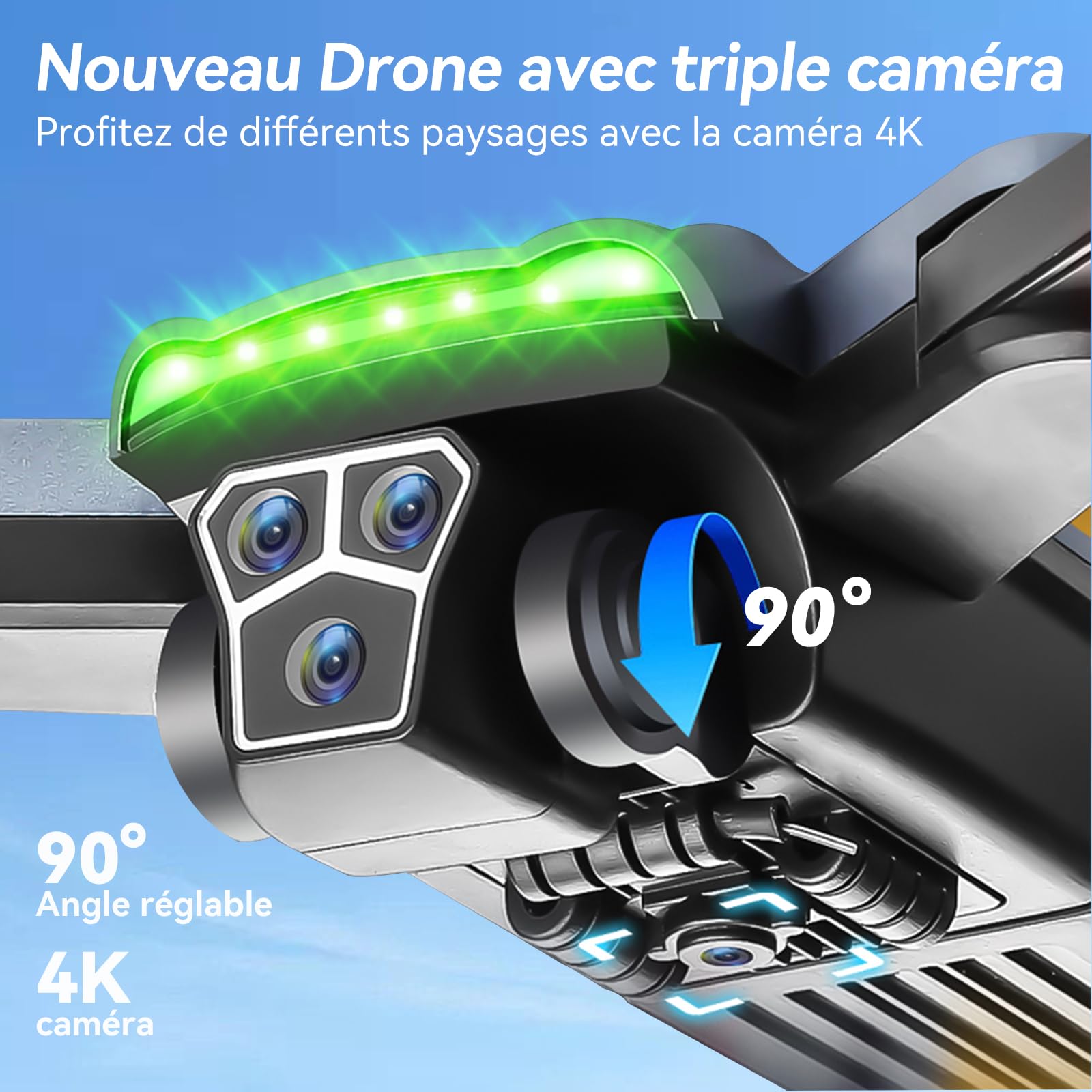 S166 Drone avec Caméra 4K, GPS Drone pour Adultes, Moteur sans Balais & Vol Stable, Retour Auto, Suivez-moi, Léger <249g, 3 Batteries(Moyen)