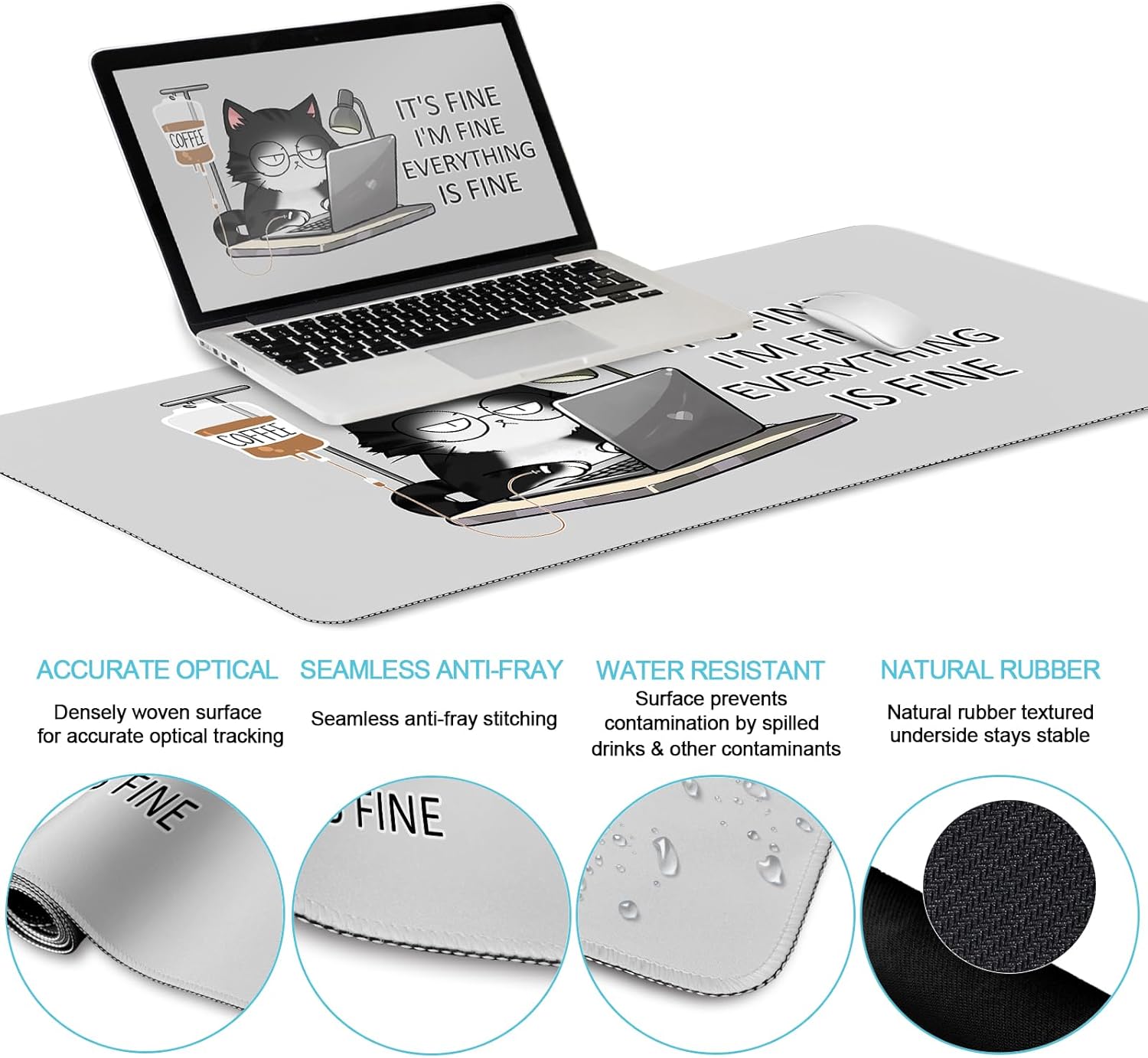 LIMKRIAN Cat Ergonomic Mouse Pad with Wrist Rest Desk Mat Sets Accessories, Cute Mouse Pads for Desk, Gaming Mouse Pad Wrist Support, Keyboard Mat Wrist Rest Cup Coaster Funny Office Desk Accessories