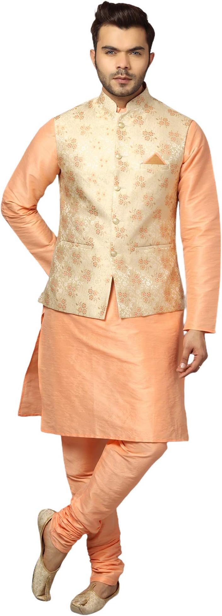 Uri and MacKenzie Men's Silk Blend Kurta Pajama with Designer Ethnic Nehru Jacket /Modi Jacket/Waistcoat
