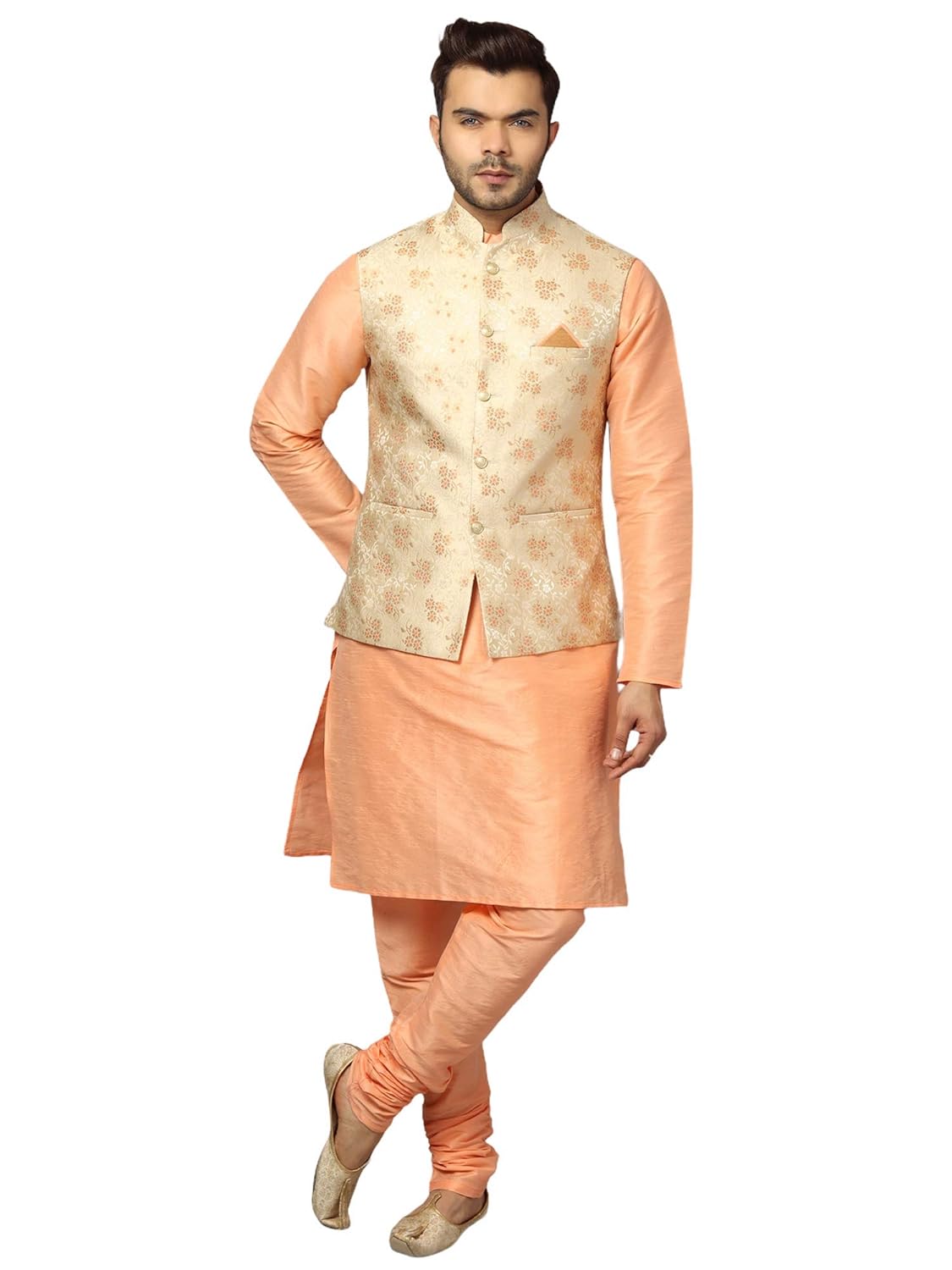 Uri and MacKenzie Men’s Silk Blend Kurta Churidar Pyjama with Stylish Nehru Jacket Uri and MacKenzie Men’s Silk Blend Kurta Churidar Pyjama with Stylish Nehru Jacket