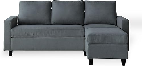 Casa Andrea Milano Sofá modular convertible, sofá de tela de chenilla, sofá en forma de L, sofá de 3 asientos con diván reversible para sala de