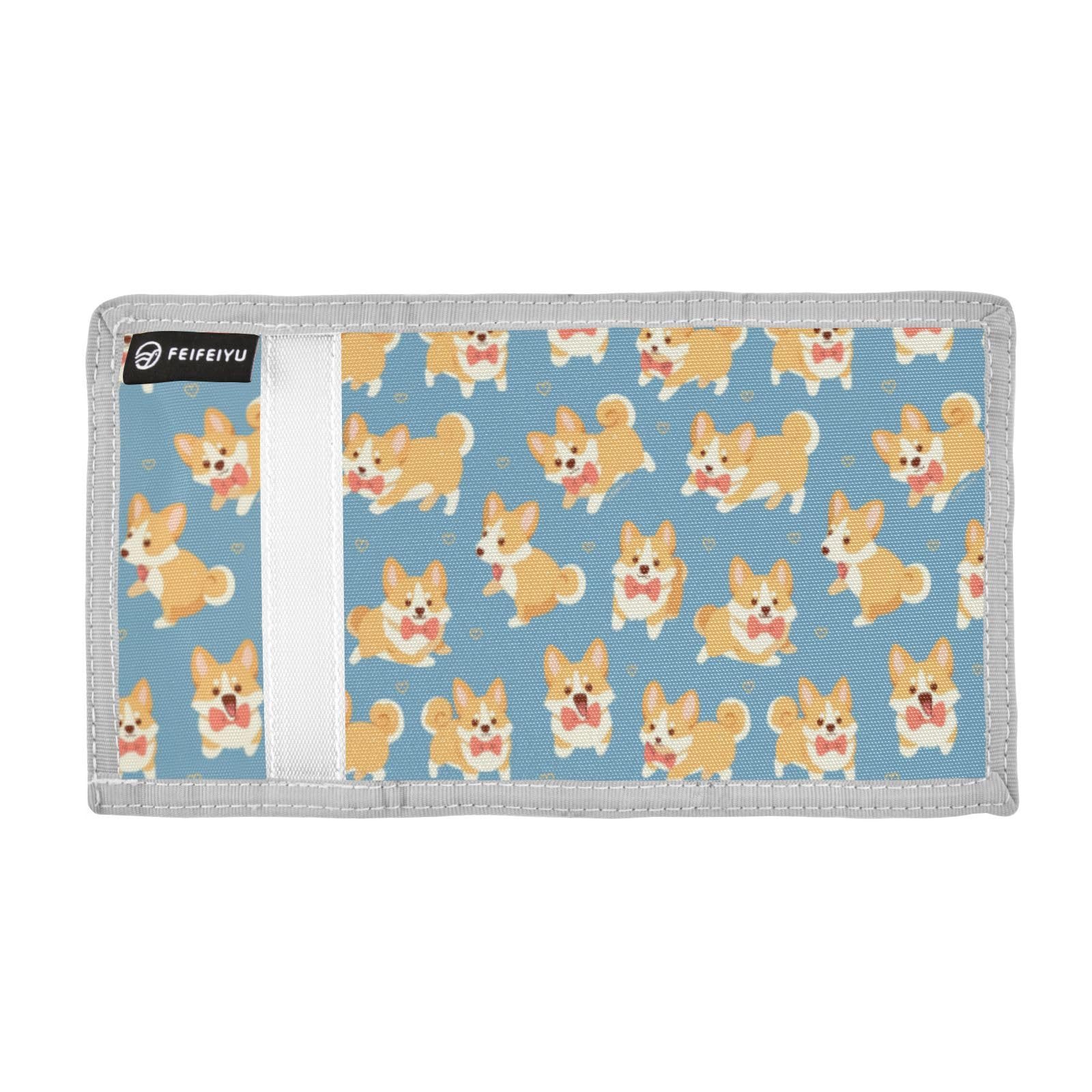 Wusikd Happy Corgi Puppies Kids Wallet for Boys Girls Bow Ties Toddler Trifold Wallet Novelty Wallet for Teens Women Men