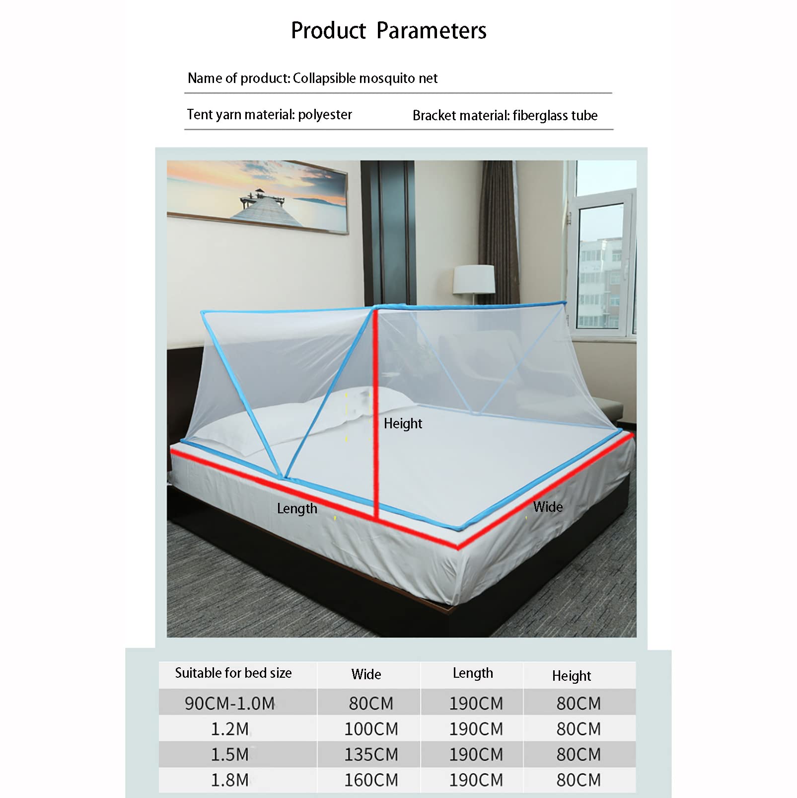 Schlafzimmer Faltbares Moskitonetz, Sommer-Moskitozelt für Kinder und Erwachsene, Studentenwohnheim Betthimmel Einzelbett Größe 190 X 80 X 80 cm,Blue,190x80x80cm