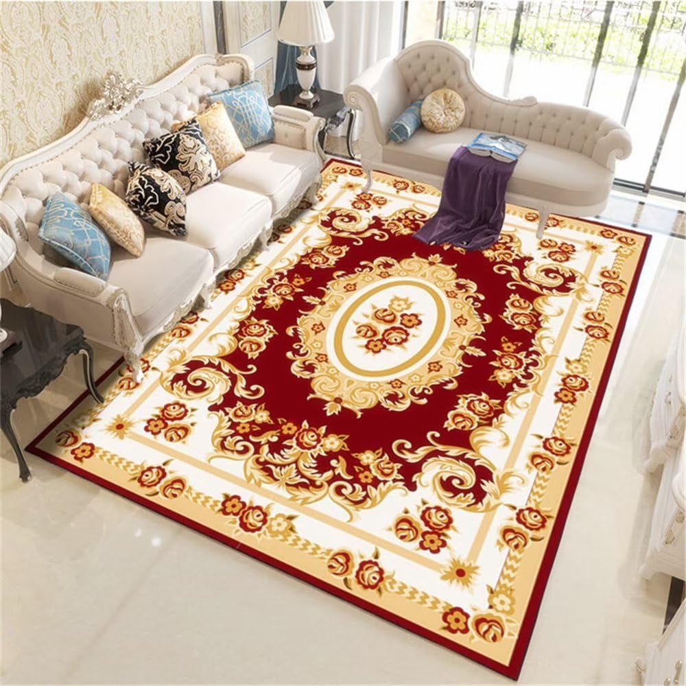 Tapis salon jaune et rouge géométrique 120x180 cm pour chambre
