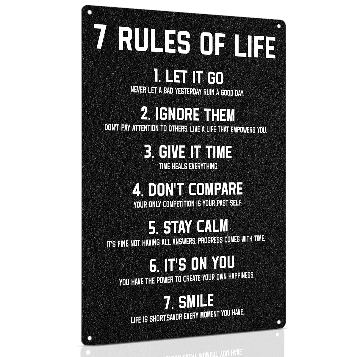 ALKB Inspirational Metal Sign for Office, Motivational Bedroom Wall Decor 8"x12" - 7 Rules of Life - Black Wall art for Girls, boys, Teenager, Positive Affirmations Quotes Prints