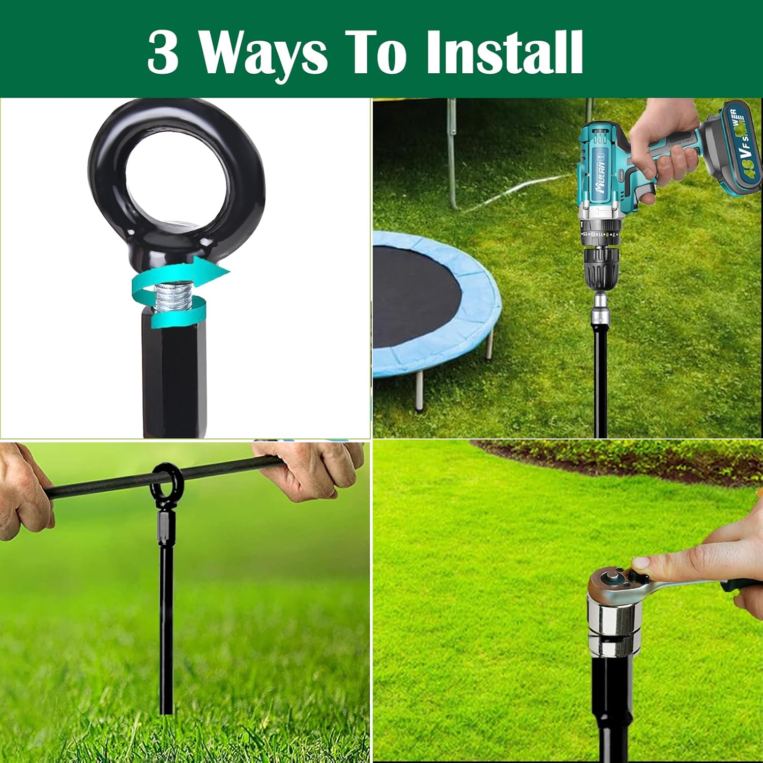 18 inch Ground Anchors Srew in Heavy Duty, Earth Shed Anchor Kit, Trampoline Stake Hook for Dirt, Swing Sets, Playset, Tent, Canopy, Carport, Mobile Home Tie Down, 6 Pack