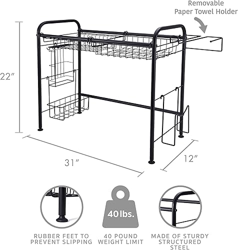 Miniatura 4 de Gourmet Basics by Mikasa Over the Sink - Escurridor de platos organizador de 2 niveles, 31 pulgadas, color negro