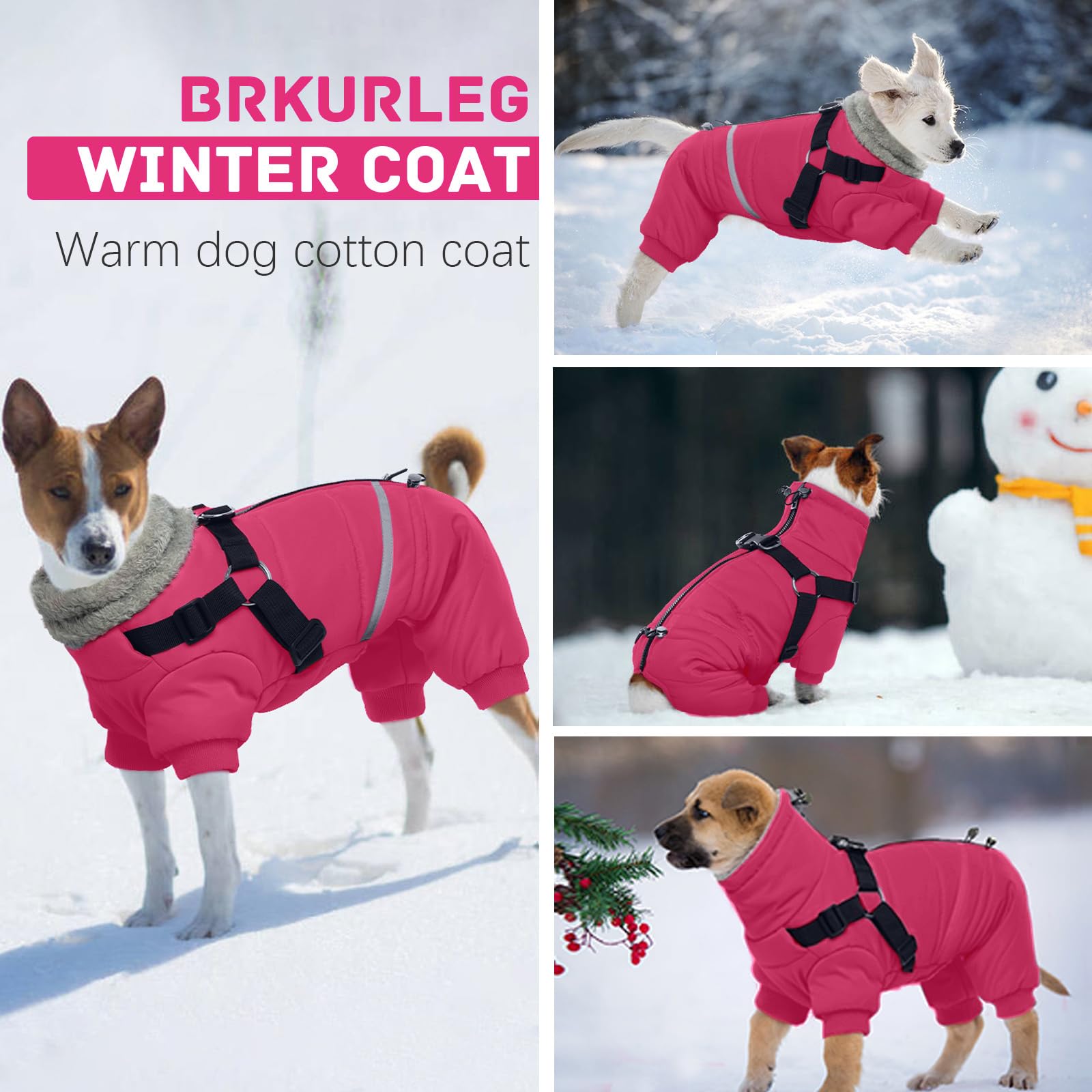 BRKURLEG Chaqueta de invierno para perros con arnés integrado, chaqueta de invierno para perros pequeños y medianos traje de nieve reflectante cortavientos para clima frío, abrigos de forro