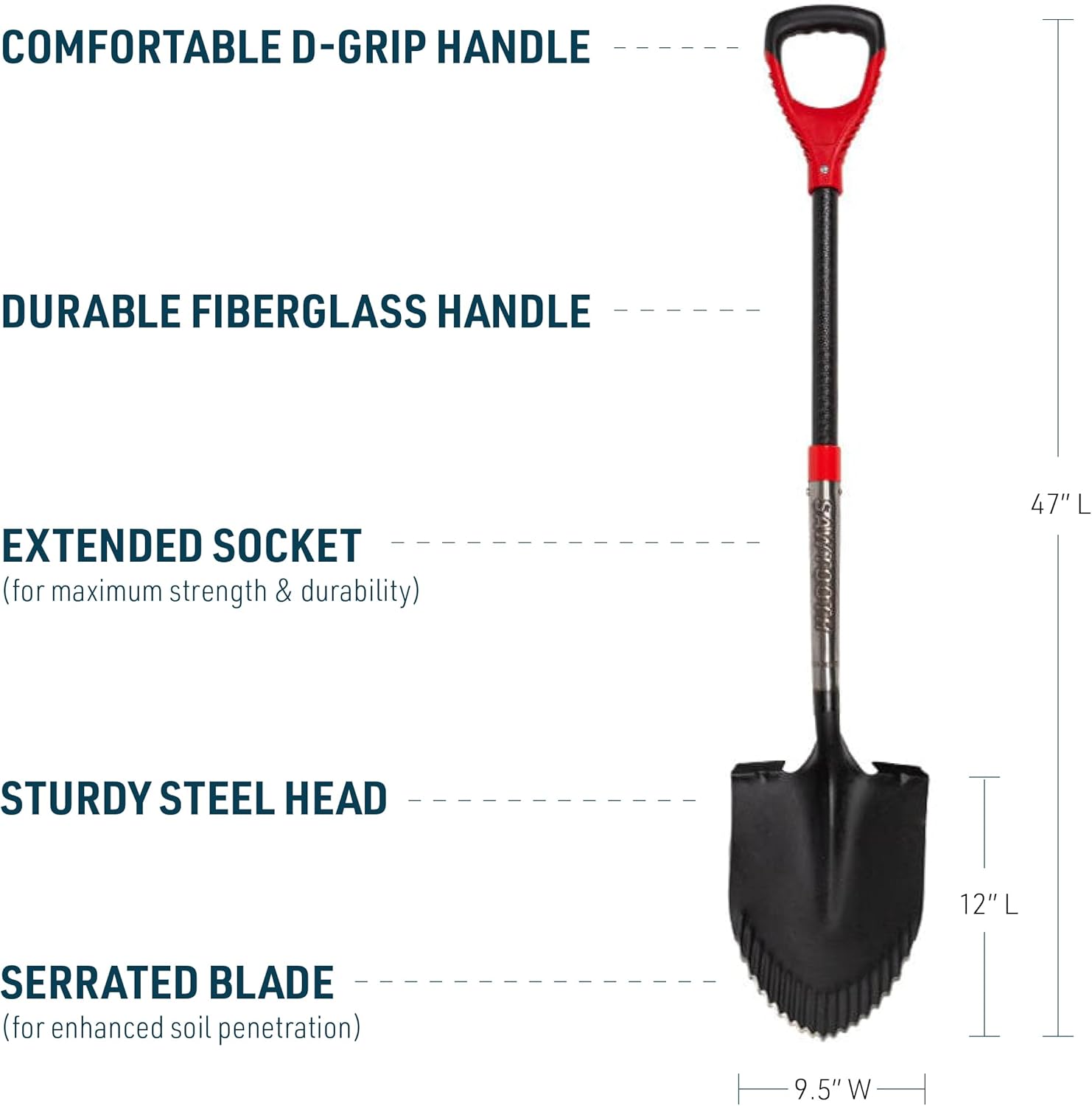Gemplers Sawtooth Roundpoint Shovel with D-Grip, Fiberglass Handle, Durable Digging Shovel