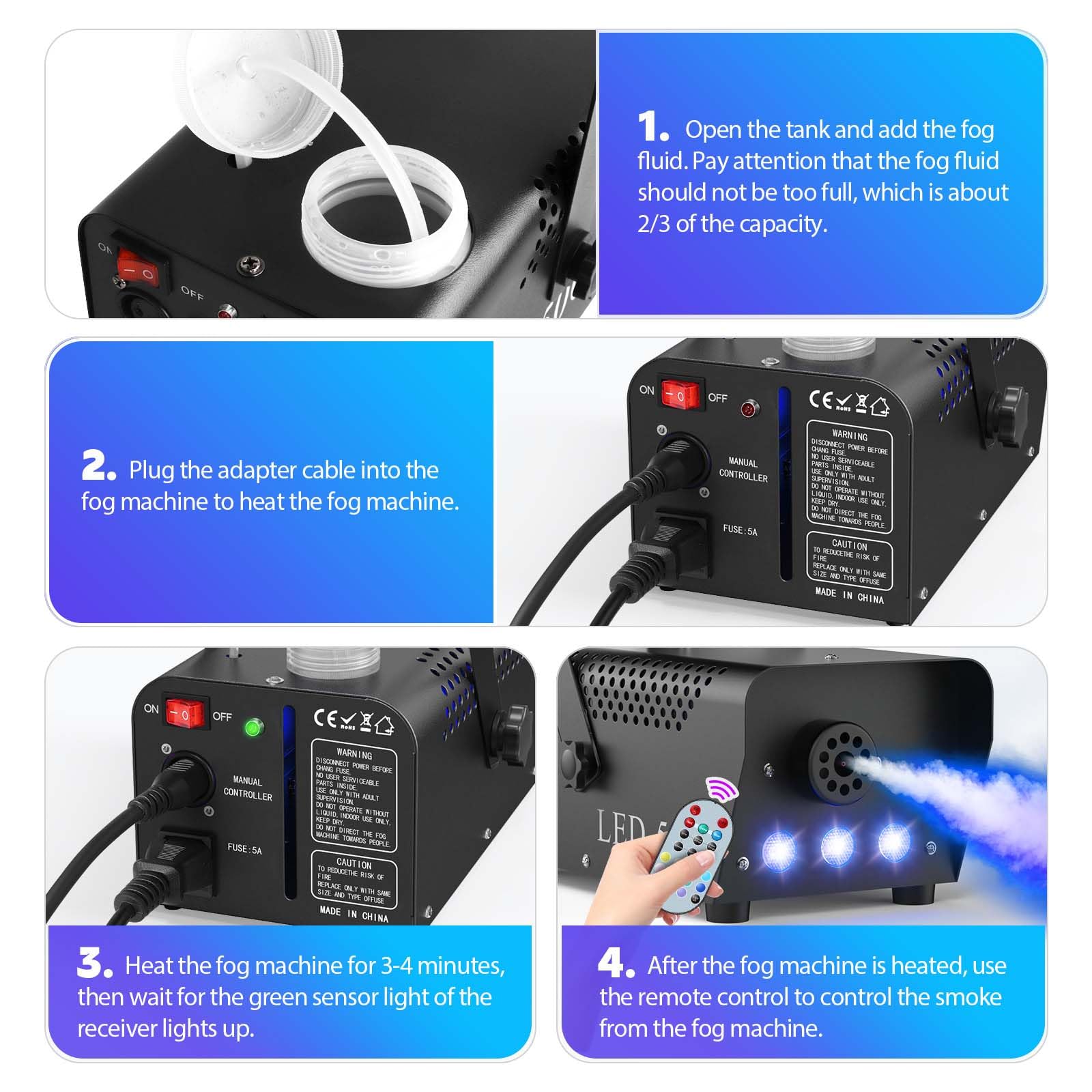 500W Macchina Fumare Macchina Della Fumo Portatile 3 RGB LED Macchina Fumo Macchina Telecomando Per Halloween Natale Festa Matrimonio