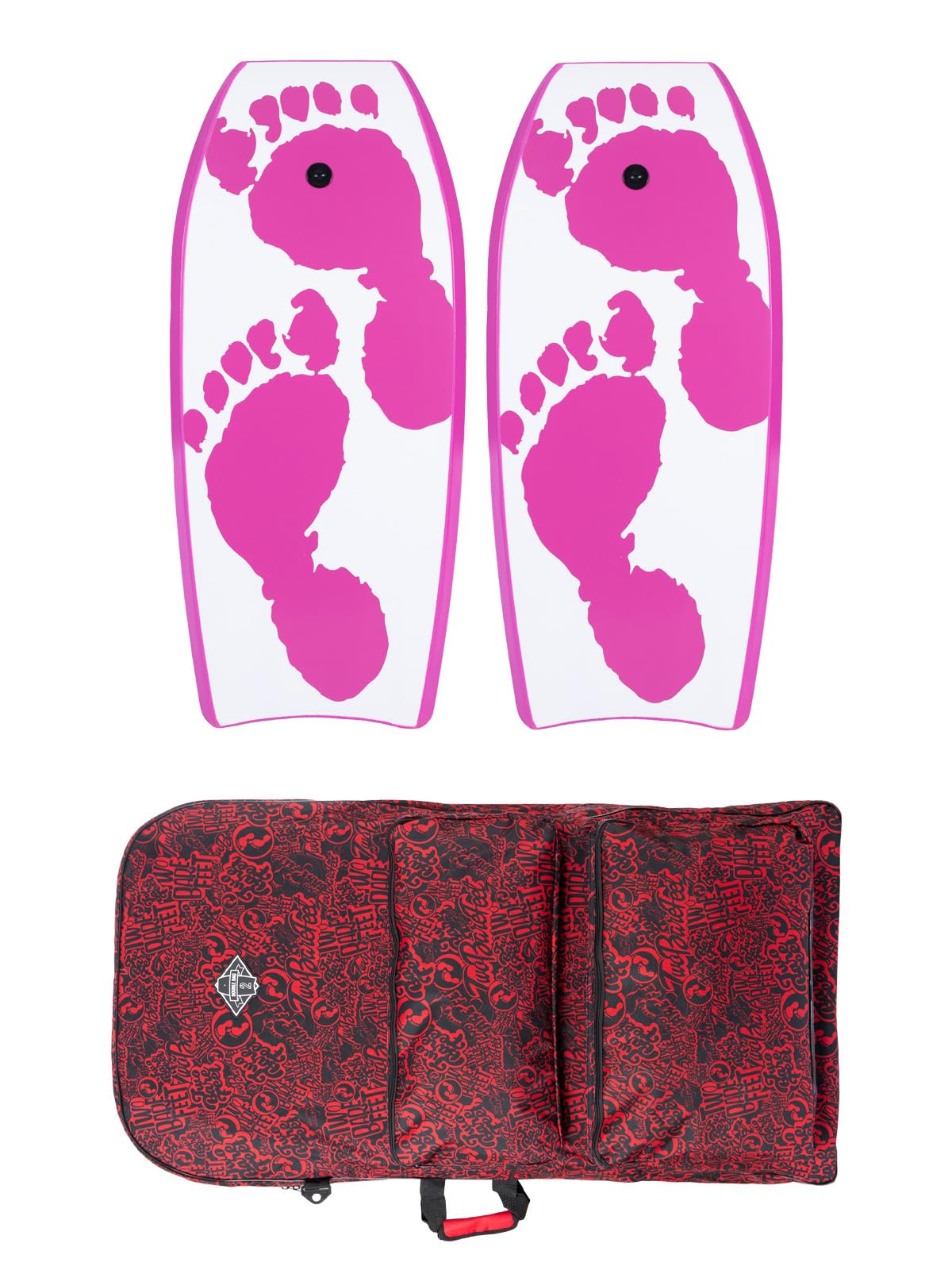 Two Bare Feet 42" Bodyboard Bundle - 2 x 42 'Future' Bodyboards of your choice + Premium Double Carry Bag (Future Print (Raspberry)+Future Print(Raspberry)+Red Bag) — image 1