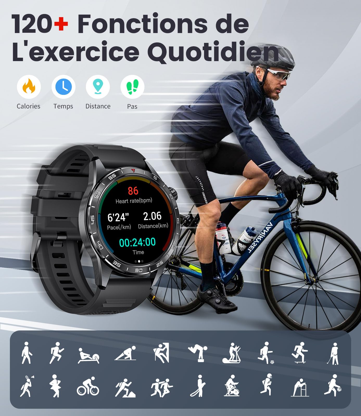 LIGE 2025 Montre Connectée Homme avec Appel Bluetooth,1.43'' Amoled Écran,110+ Modes Sport,IP68 Étanche Montre Fitness avec Fréquence Cardiaque,SpO2,Moniteur de Sommeil pour Android iOS