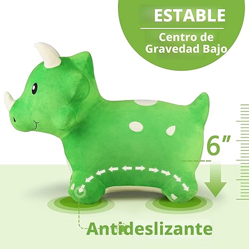 Vista 5 de iPlay, iLearn Bouncy Pals - Juguete de dinosaurio triceratops para saltar para niño de 2 años, de felpa, para uso al aire libre, regalos