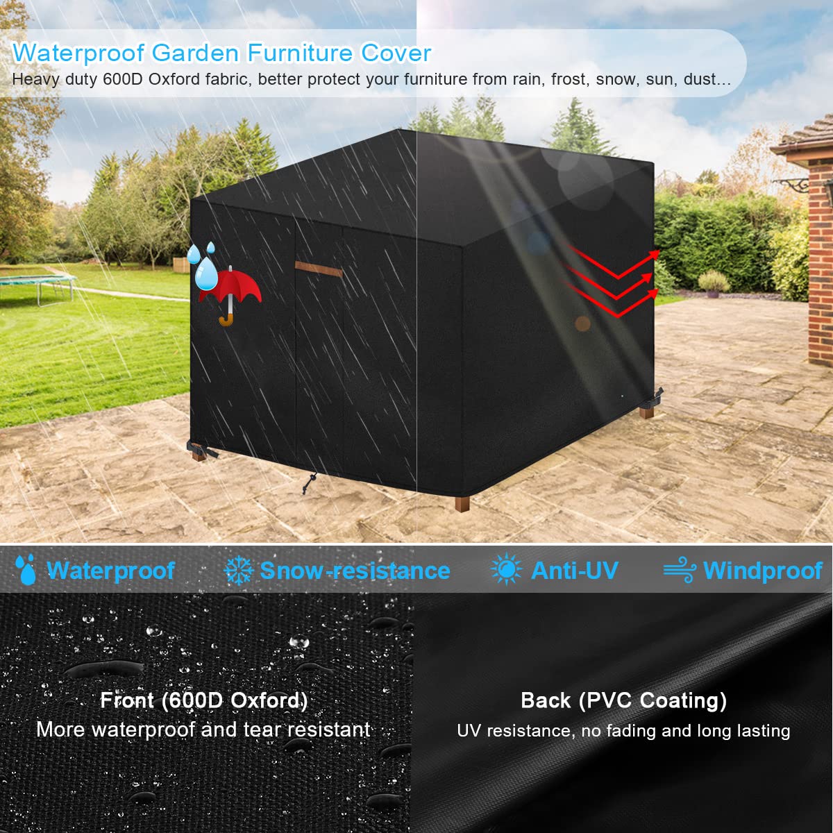 Copertura Tavolo Giardino 170x94x71cm - Impermeabile Oxford Anti-UV - Con Fibbie E Coulisse - Per Esterni - Foto 7