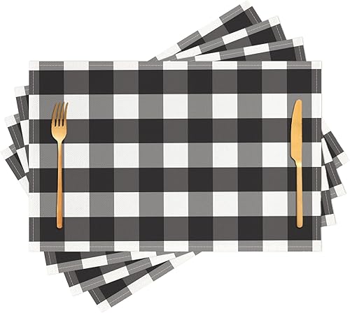 Miniatura 13 de Juego de 4 manteles individuales para mesa de granja, de lino, lavables, resistentes al calor, tela lavable, impermeable, rectangular, para cocina,