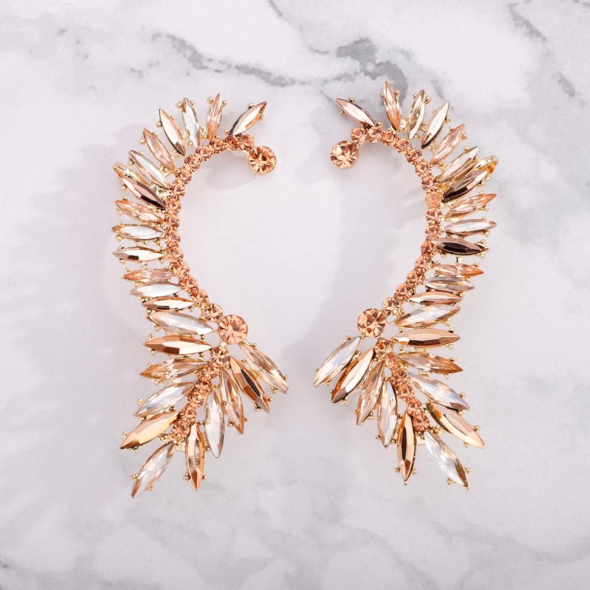 Xerling Statement Champagne Rhinestone Earrings Gold Crystal Earrings for Prom Boho Climber Crawler Earrings for Women Clip-on Piercing Stud Earrings (Champagne)