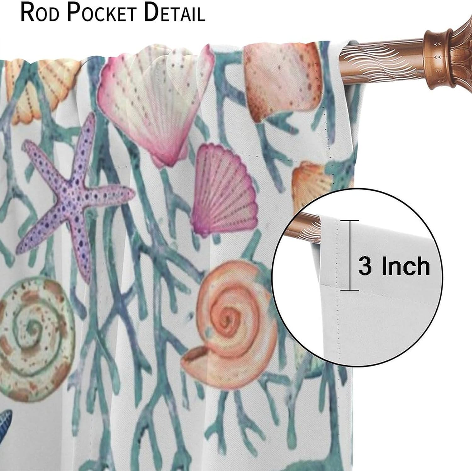 Rustic Nautical Starfish Blackout Curtains for Living Room,Beautiful Coral Starfish Conch Seashell Leaves Room Darkening Window Curtains with Rod Pocket - 2 Panels 45" L x 21" W