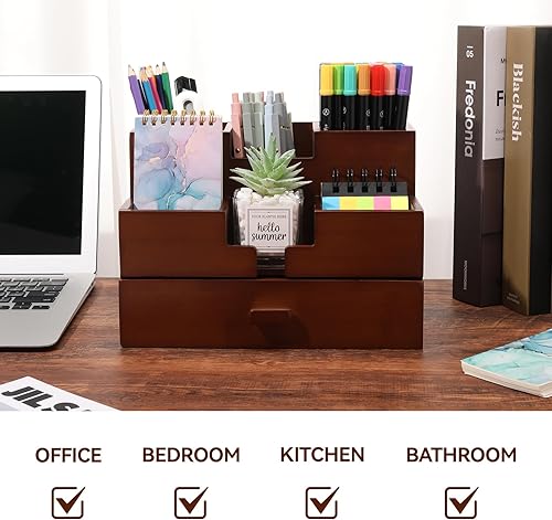 Miniatura 10 de Charmlife Organizador de escritorio de bambú cajón de almacenamiento de maquillaje cajones de mesa de 3 capas 100 bambú natural organizador de