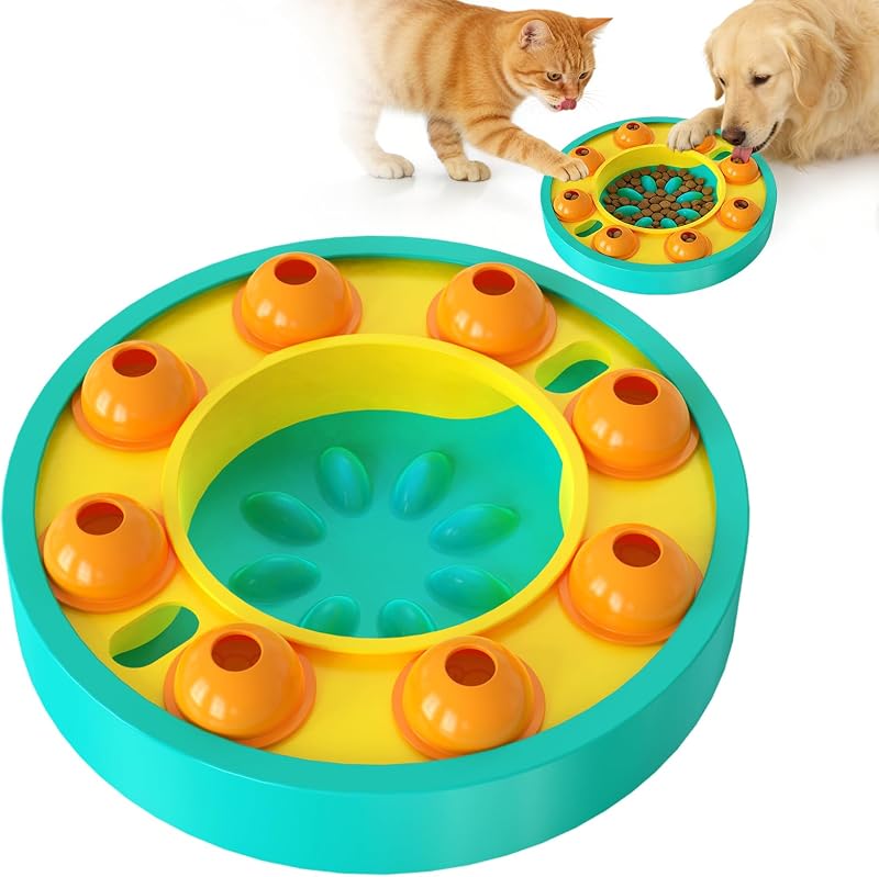 Comedouro Lento Interativo para Gatos e Cães Whiskopia com Brinquedo de Encaixe Azul