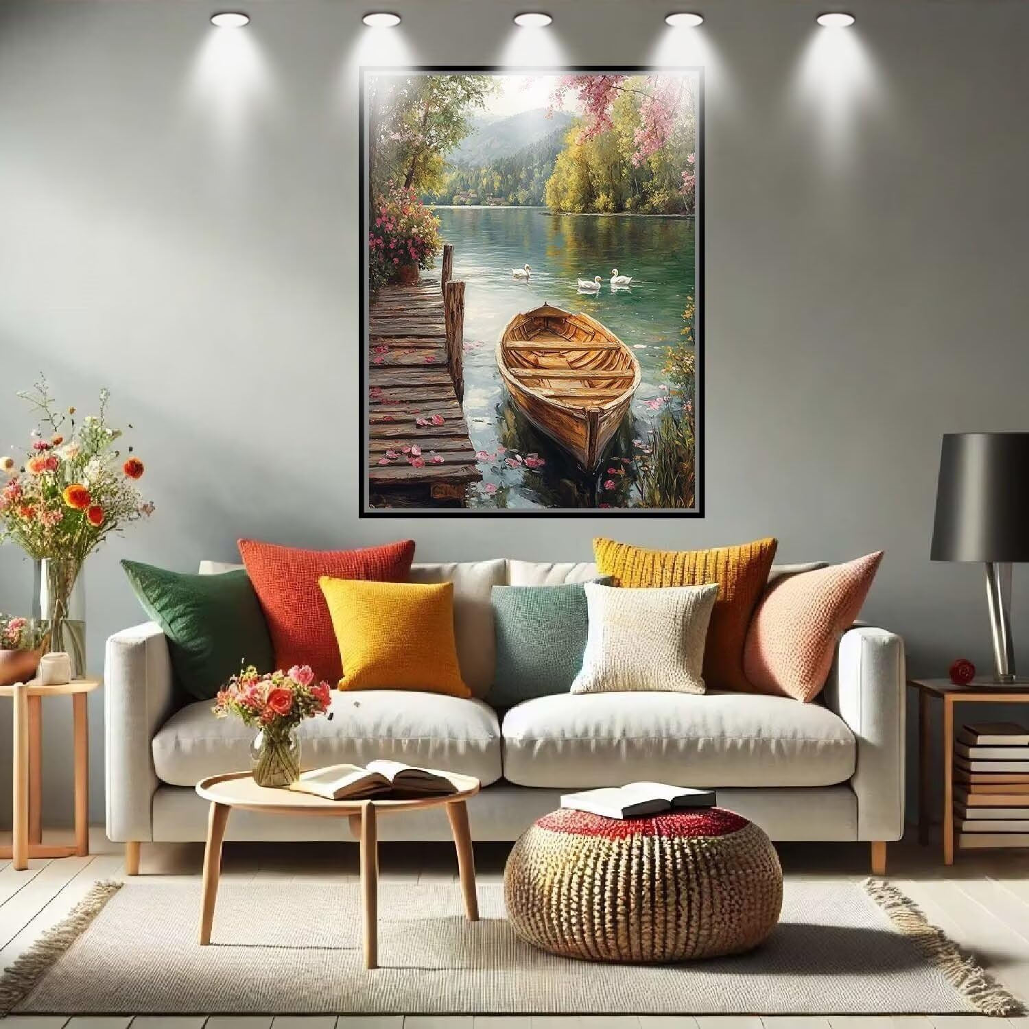 Barca,Anatra Kit per Dipingere con i Numeri,Fai da Te Quadri da Dipingere Numerati per Hobby Creativi Adulti,Kit di Pittura a Olio su Tela Principianti e Bambini per Decora la Casa 90x120cm 54N-8968