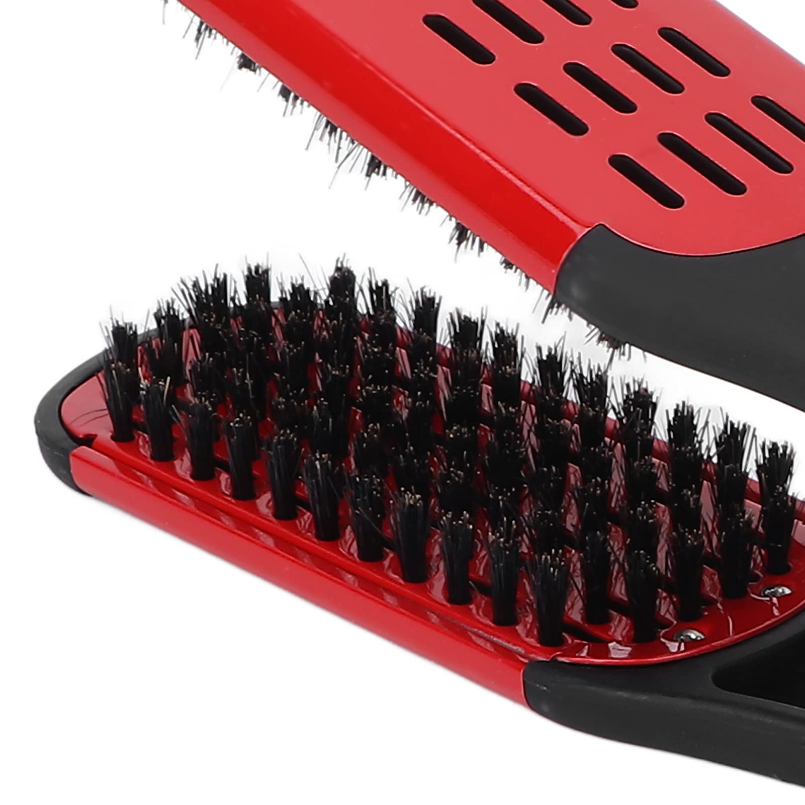 Double-sided Clamp Bristle Brush, Hair Straightener Styling Tool, Reducing Build Up, Conditions & Controls Frizzy Hair(red) - Image 4