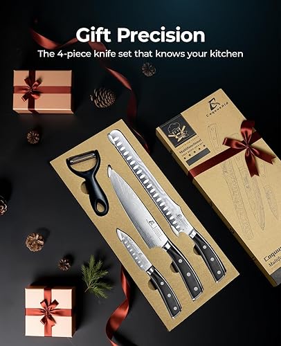 Miniatura 6 de Juego de cuchillos de cocina esenciales de 4 piezas, cuchillos de acero alemán afilados (cuchillo de chef, cuchillo de pelar, cuchillo de pan +