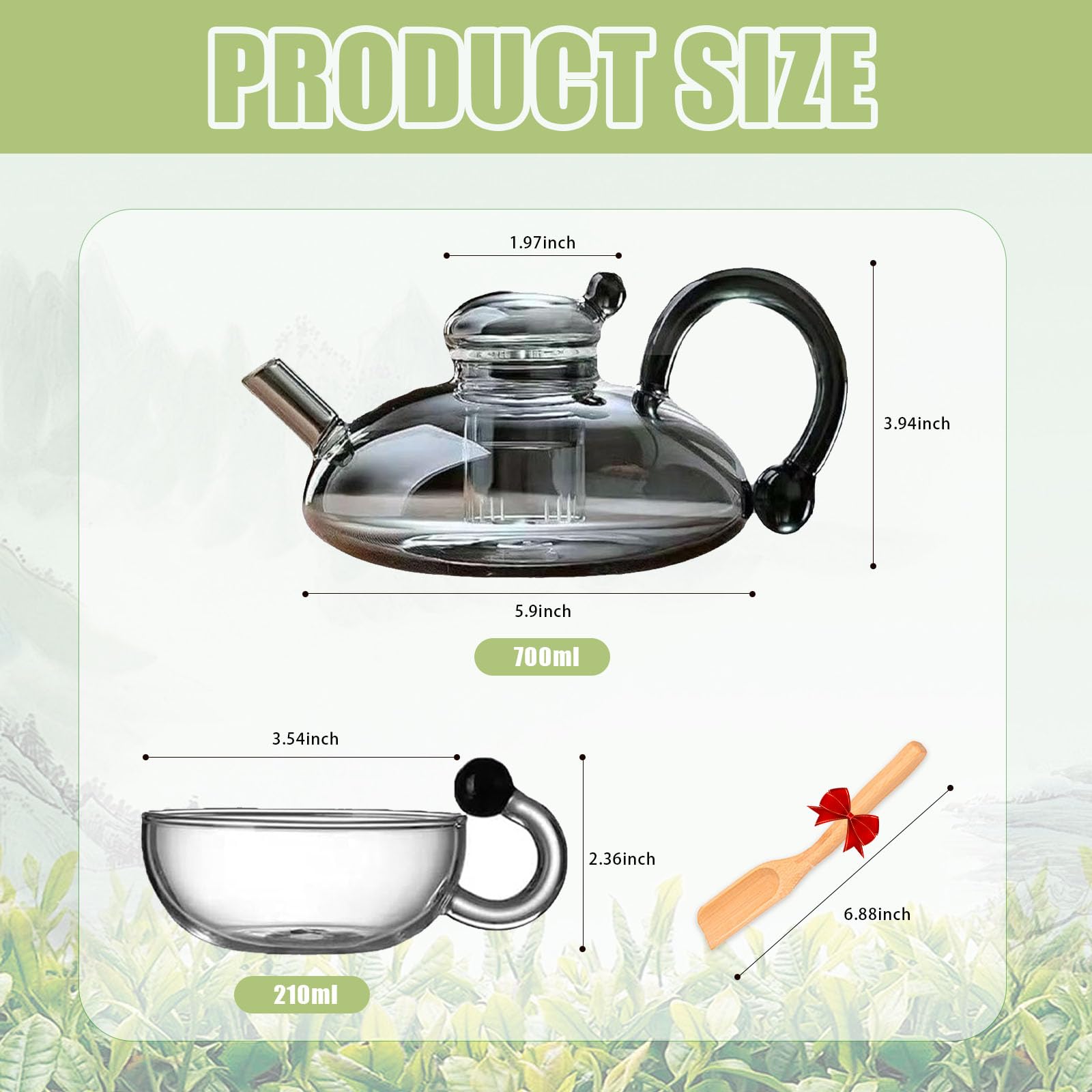 Tetera de doble cristal con infusor extraíble Incluye 1 tetera de cristal con infusor 2 tazas de espresso(Gray+Pearl Cup)