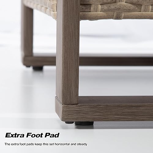 Miniatura 8 de Joyside Sofá de mimbre para patio al aire libre, sofá de ratán de 3 plazas con cojines gruesos de olefina y reposabrazos rectangular con marco de