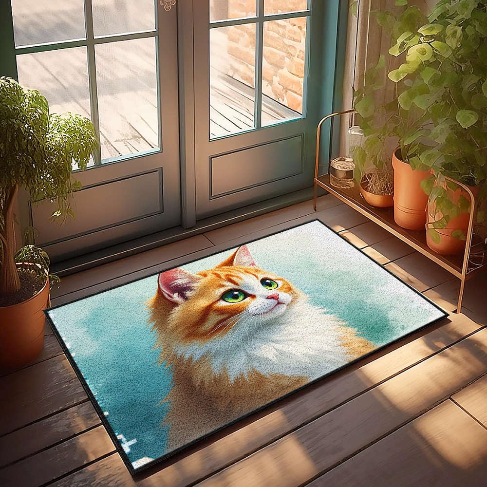Paillasson chat orange extérieur 65x90 cm idée cadeau pendaison de crémaillère