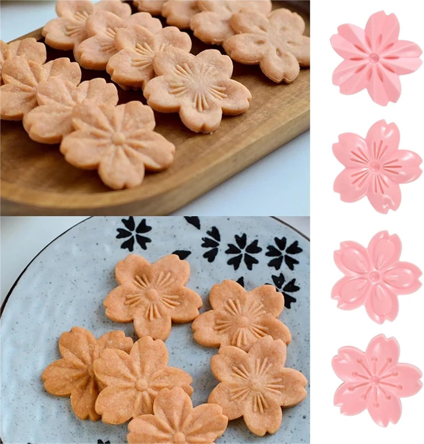 5Pcs Cherry Blossom Flower Cookie Stamp Baking Mold, Floral Cutter for Mooncake & Pastry Baking