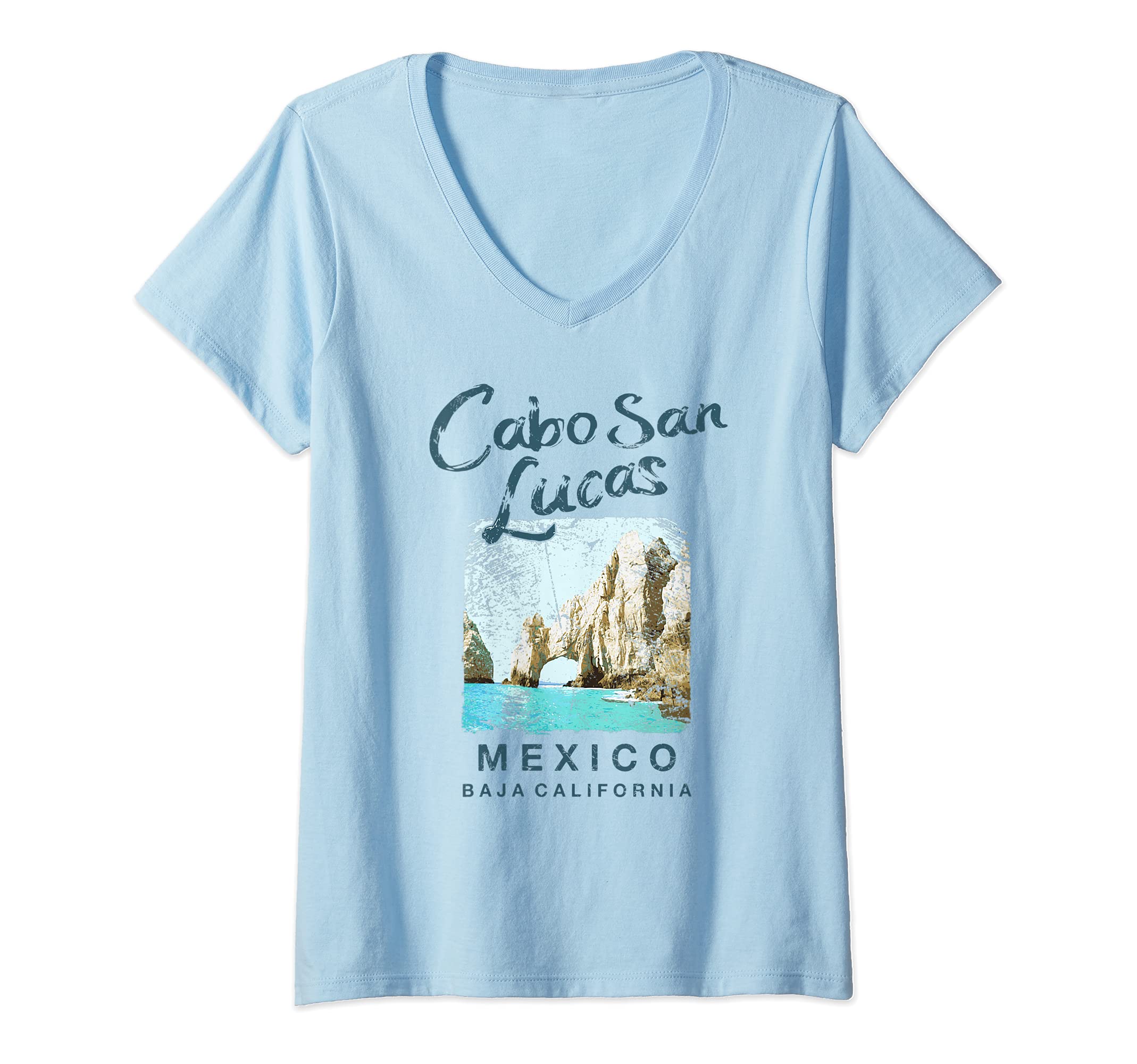 Womens Cabo San Lucas Mexico Retro Vintage V-Neck T-ShirtOEKO-TEX STANDARD 100