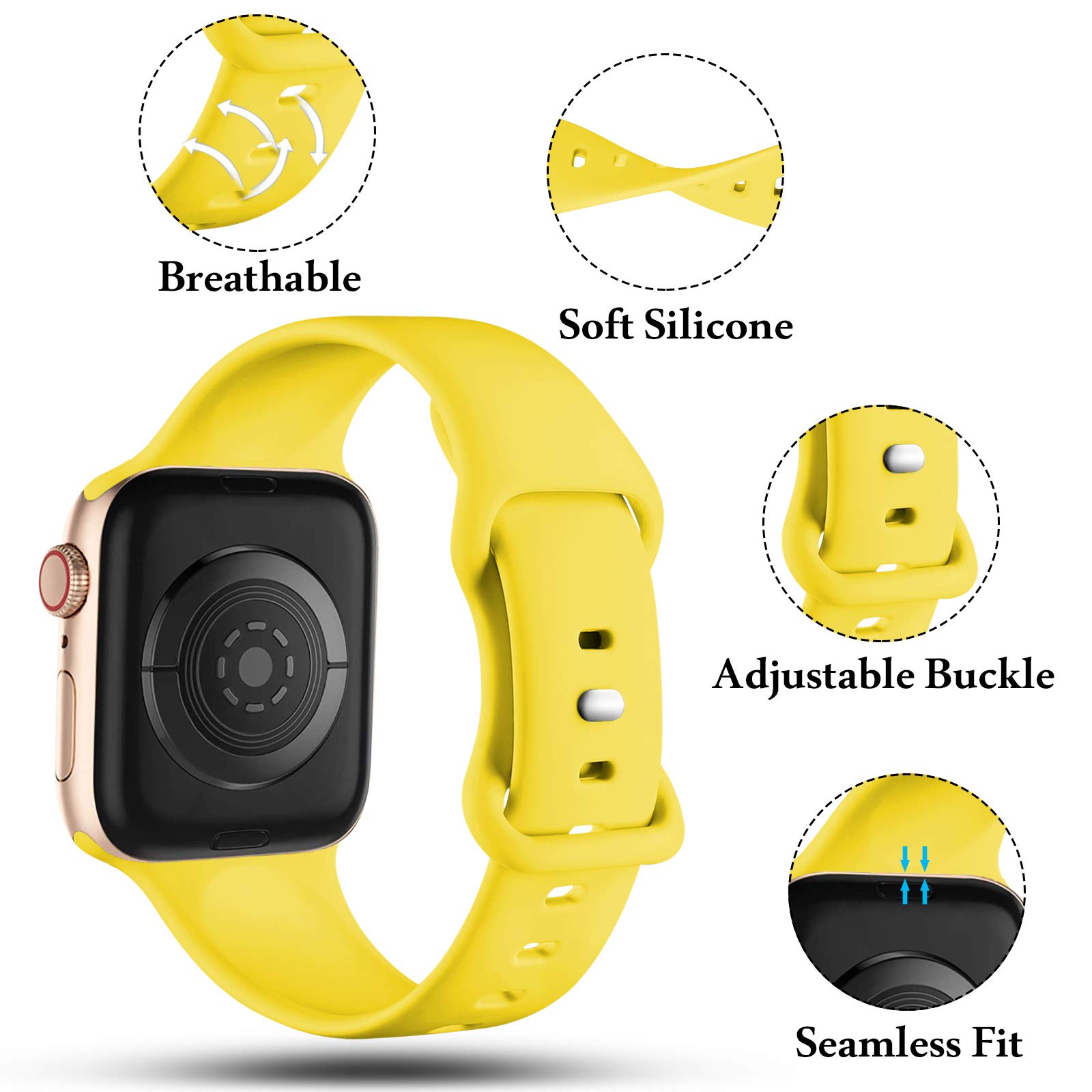 CeMiKa Cinturino Compatibile per Apple Watch Cinturino 38mm 40mm 41mm 42mm 44mm 45mm 49mm, Silicone Cinturini di Ricambio per iWatch Series 9 8 7 6 5 4 3 2 1 SE, 38mm/40mm/41mm-S/M, Giallo Mango