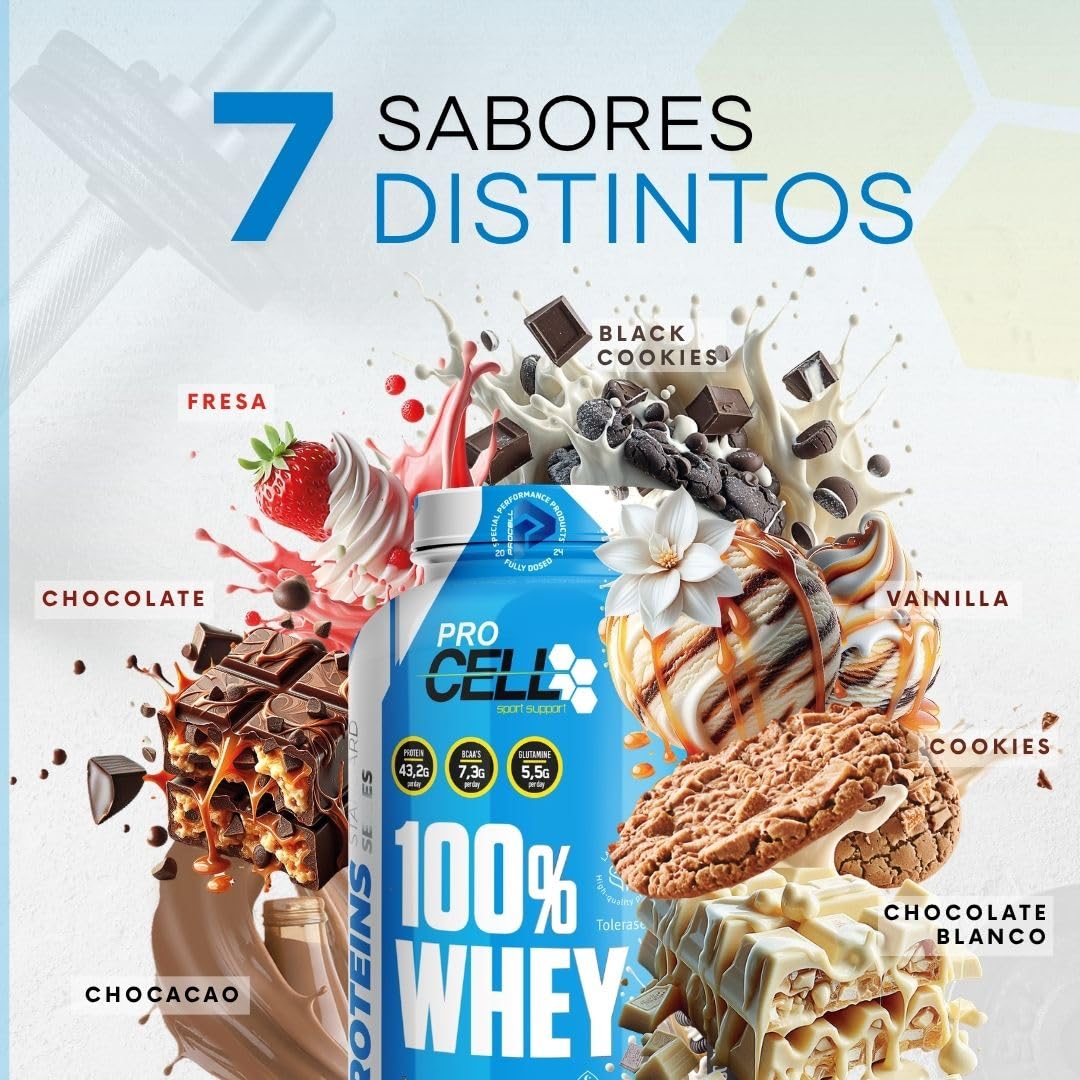ProCell Proteína Whey 1,8Kg 100% Proteína de Suero Concentrada (Chococao) Con BCAA y Glutamina, Sin Gluten, Sin Lactosa y Bajo en Azúcares (60 Servicios)