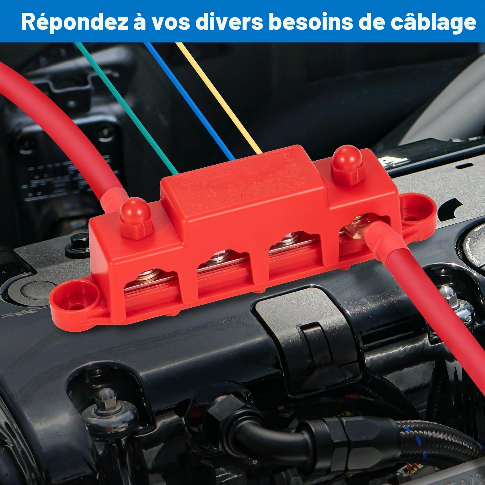 Spurtar Bloc de Distribution Bornier 12V 24V 48V DC 250A BusBar avec 4 x M8 Boulons et 3x M4 Vis pour Voiture, Camion, Bateau, 16,5 × 3,4 × 4,8 cm – Ne Convient Pas aux Espaces Étroits
