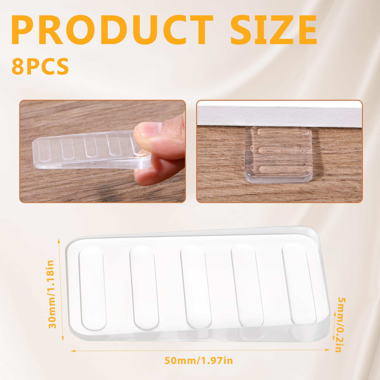 Giantree Lot de 8 cales en plastique transparent pour nivellement des meubles, blocs réglables pour niveler les toilettes/pieds inégaux, fixation découpable, côté supérieur 5 mm