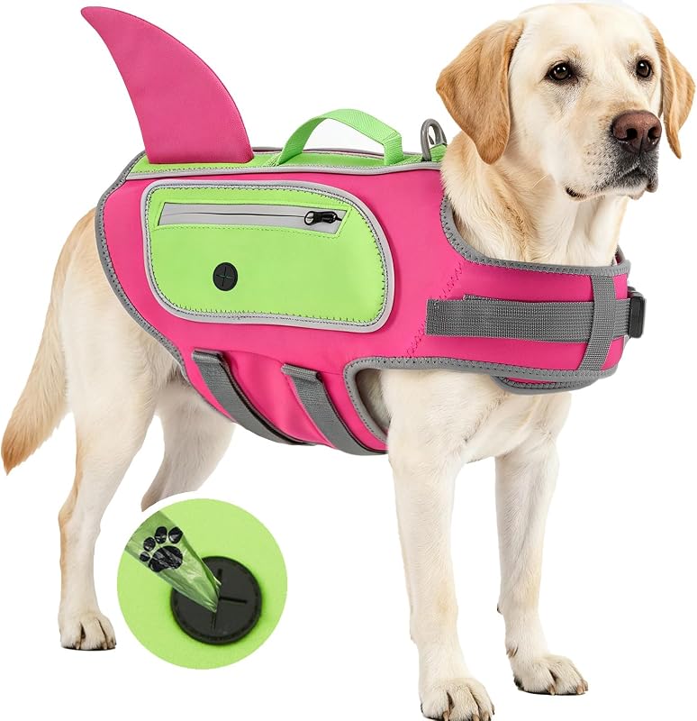 Dog Life Jacket Shark, Good Visibility Dog Life Vest for Swimming