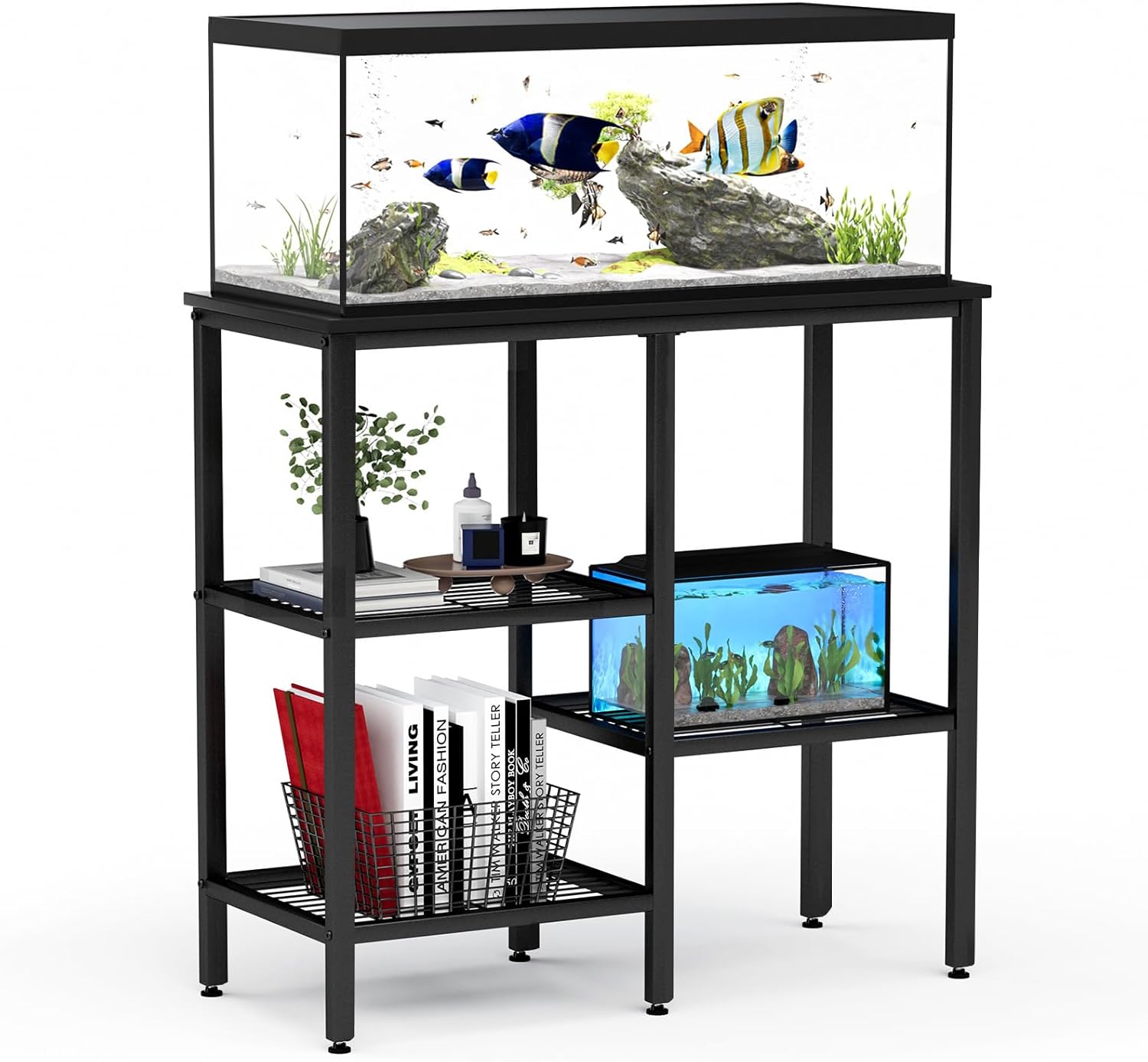 20 Gallon Fish Tank Stand Aquarium Fish Tank Stand, 3 Tier Metal Rack for Living Room/Office/Aquarium 29.1 x 12.3 x 30.1 Inches 330 LBS (Black)