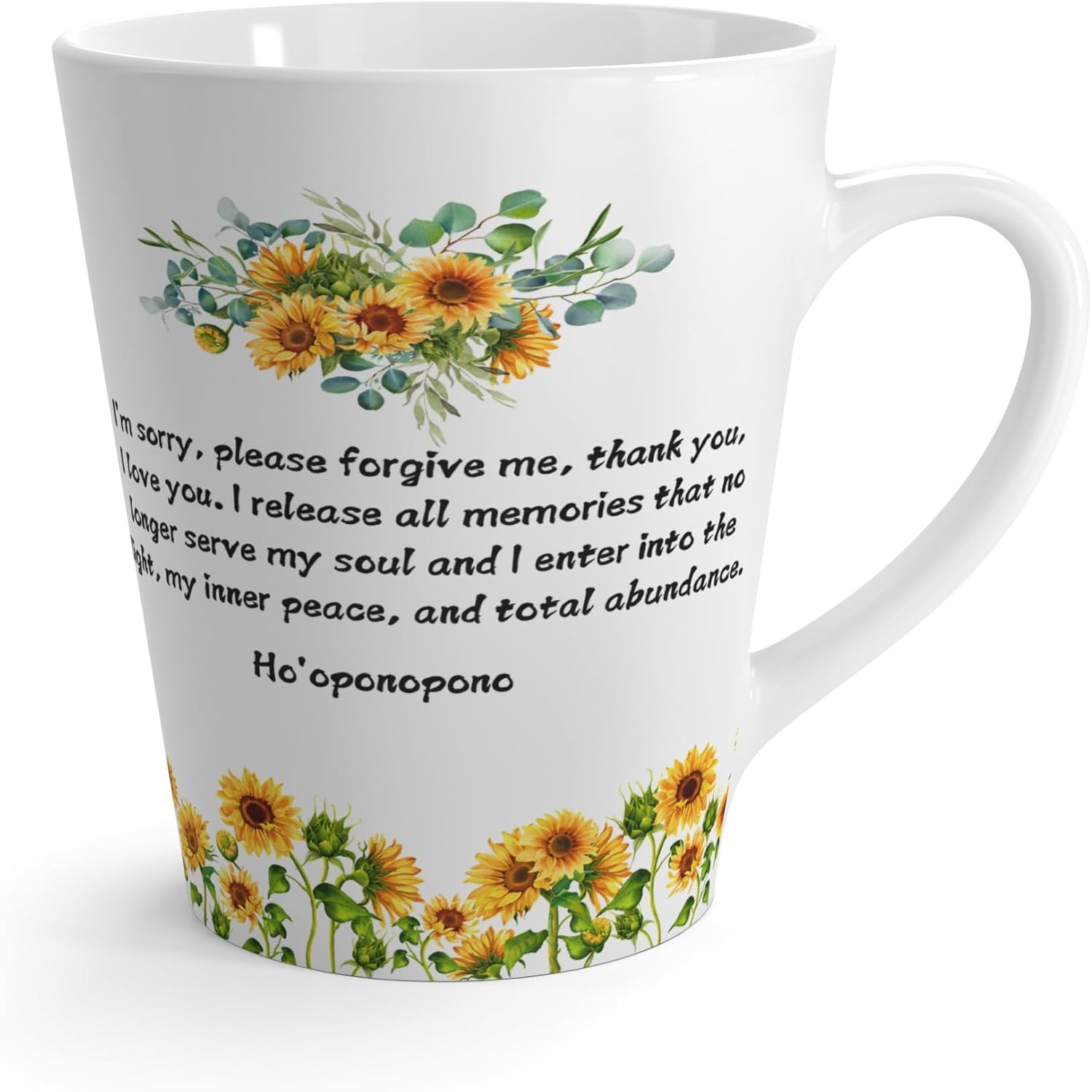 Spiritual Latte Mug - Ho'oponopono Healing Coffee Cup - 12oz Ceramic Zen Ritual Affirmation - Yoga Reiki Meditation Gift