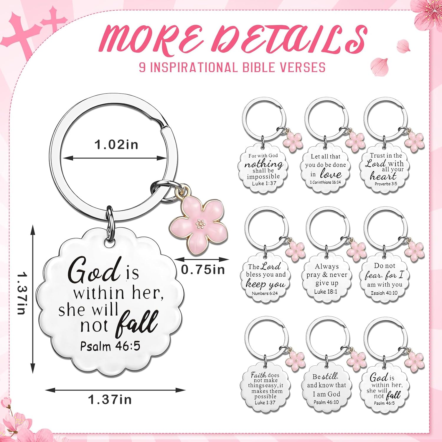 Nosiny 9 Pcs Christian Keychain for Women Bulk Inspirational Bible Verse Religious Gifts Bulk for Pastor Flower Coworker Friends Faith Based Bible Accessories for Easter Christmas Baptism - Image 2