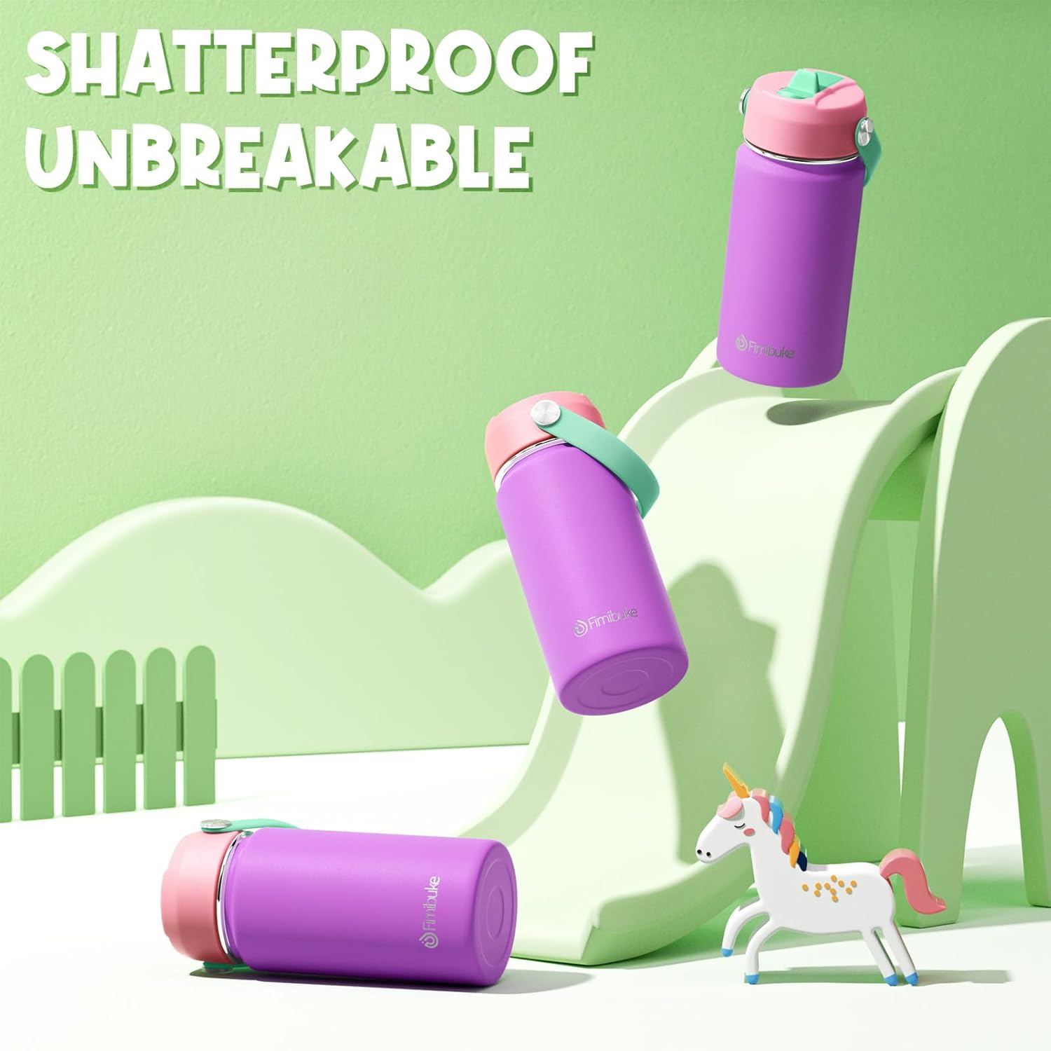 Fimibuke Kids Insulated Water Bottle, 14oz BPA FREE 18/8 Stainless Steel Travel Tumbler Double Wall Vacuum Leak Proof Kids Cup with Straw Metal Water Bottle for School Boys Girls(1 Pack, Amethyst) - Image 5