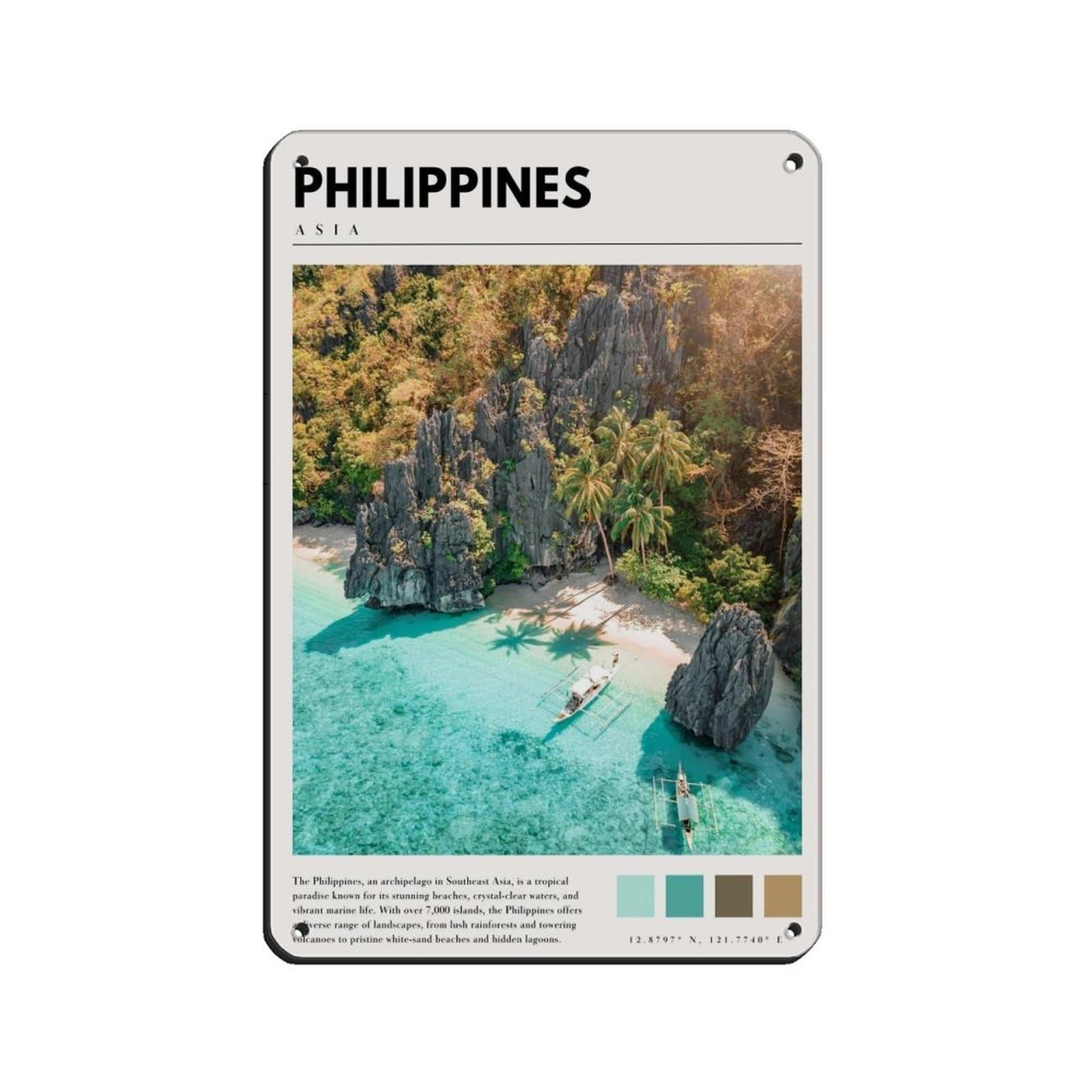 Philippines Art Philippines Poster Retro Poster Metal Tin Sign Chic Art Retro Iron Painting Bar People Cave Cafe Family Garage Poster Wall Decoration 8x12inch(20x30cm)