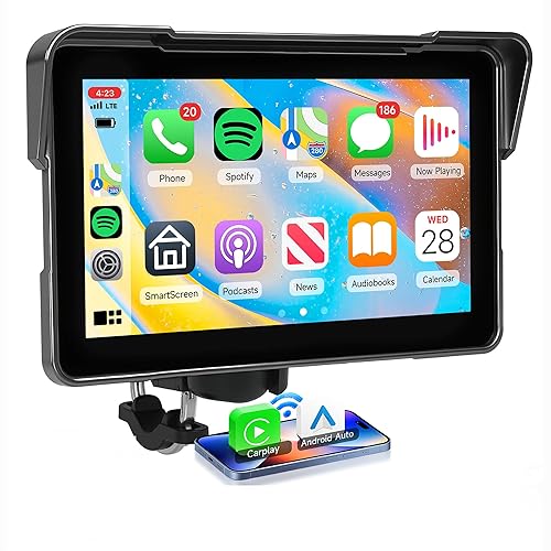 KYNNT 7 Inch Wireless Motorcycle Carplay GPS Navigation System with Wireless Carplay Android Auto, Portable Moto Car Play Screen with Dual Bluetooth, Navigation, Waterproof Screen