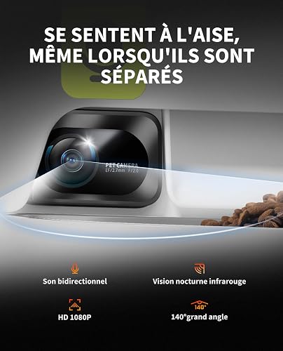 PETKIT Distributeur Automatique de Croquettes pour Chat avec Caméra HD 1080P, Vision Nocturne Intelligente, Wi-FI 2.4G, Double Trémie 5L, Contrôle Via App, Bol INOX, Jusqu'à 10 Repas/Jour - 2